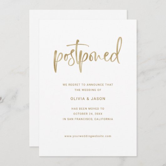 Save The Date Modifier la date | Faux Gold Script sur blanc (Devant / Derrière)