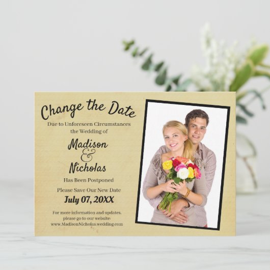Save The Date Modifier la date Mariage photo Tan Parchemin Brown (Debout devant)