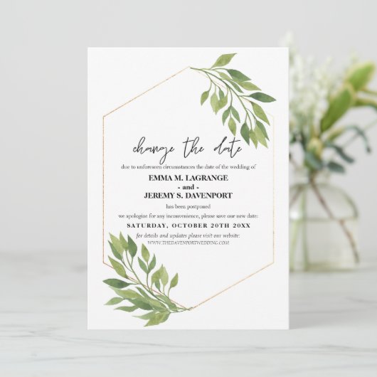 Save The Date Modifier la date mariage Verdure et cadre or (Debout devant)