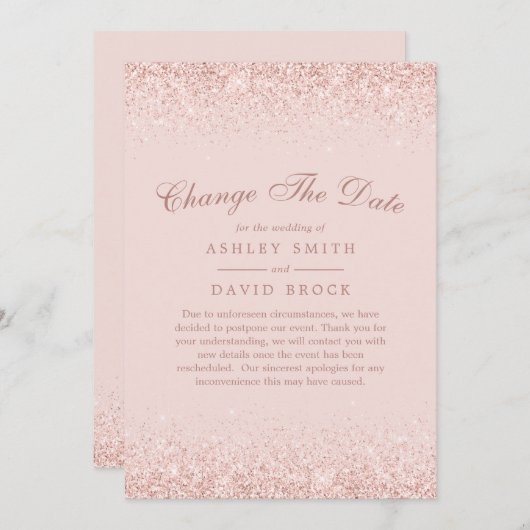 Save The Date Modifier La Date Rose Gold Confetti Blush Pink (Devant / Derrière)