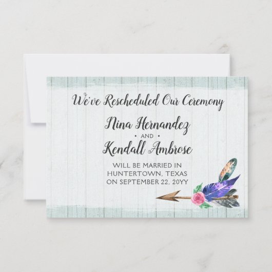 Save The Date Modifier La Date Rustique Boho Reprogrammé Mariage (Dos)