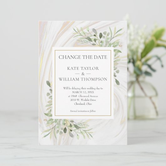 Save The Date Modifier la date Verdure Feuille marbre Swirl (Debout devant)