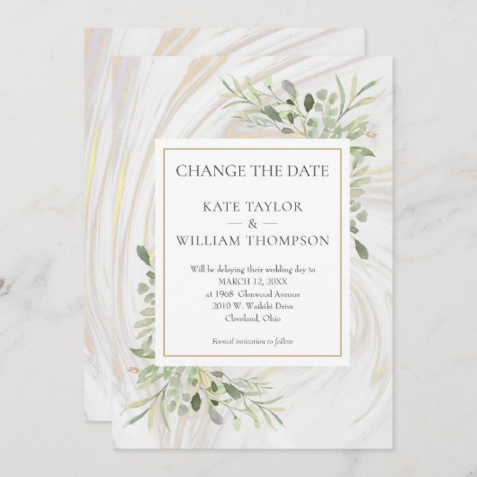 Save The Date Modifier la date Verdure Feuille marbre Swirl (Devant / Derrière)