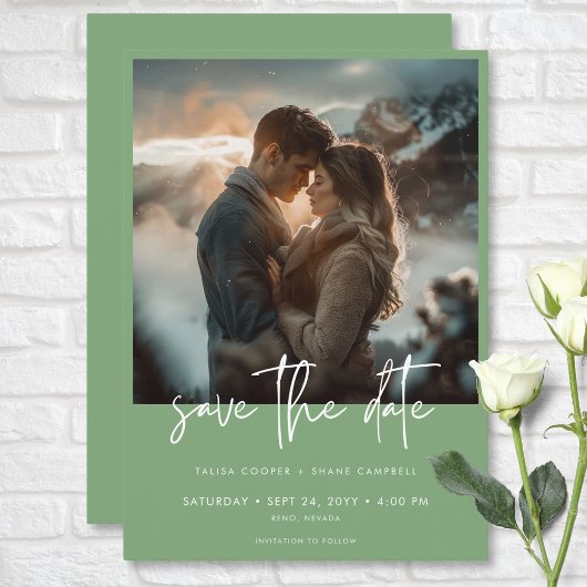 Save The Date Moins Dusty Sage Vert Mariage photo moderne