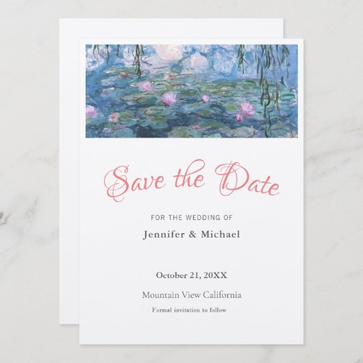 Save The Date Monet Waterllies Professional Minimalist Plain (Devant / Derrière)