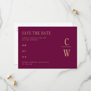 Save The Date Monogram Berry Wine Gold Wedding Enregistrer la da
