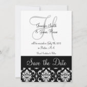 Save The Date Monogram Black Damask Photo Enregistrer la date (Dos)