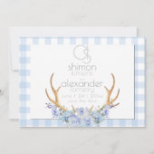 Save the date | Monogram Blue Gingham Floral BOHO (Voorkant)