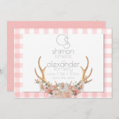 Save the date | Monogram Coral Gingham Floral BOHO (Voorkant / Achterkant)
