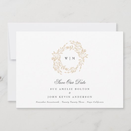 Save The Date Monogram Crest classique Mariage élégant (Devant)