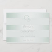 Save the date | Monogram groene strepes in Shimmer (Voorkant)