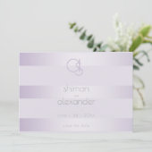 Save the date | Monogram Lila Shimmer Stripes (Staand voorkant)