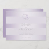 Save the date | Monogram Lila Shimmer Stripes (Voorkant / Achterkant)