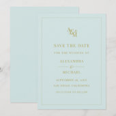 Save The Date Monogram Mint Turquoise Simple Mariage moderne (Devant / Derrière)