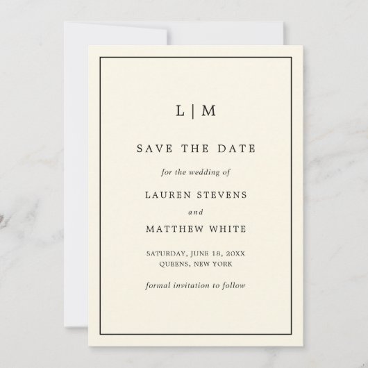 Save The Date Monogramme à crème simple Mariage élégant (Devant)
