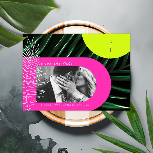 Save The Date Monogramme Arches De Palme Tropical Économisez La 