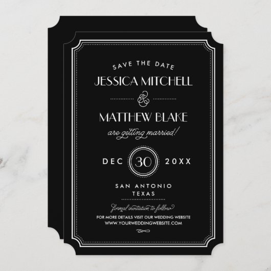 Save The Date Monogramme Art déco noir et blanc Enregistrer la d (Devant / Derrière)