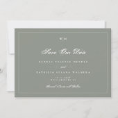 Save The Date Monogramme blanc Sage Green Grey Photo Mariage (Devant)