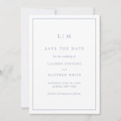Save The Date Monogramme bleu foncé simple Mariage élégant (Devant)