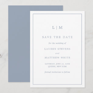 Save The Date Monogramme bleu foncé simple Mariage élégant