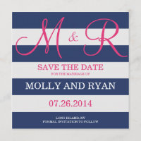 Monogramme bleu marine et rose Enregistrer la date