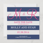 Save The Date Monogramme bleu marine et rose Enregistrer la date (Devant)