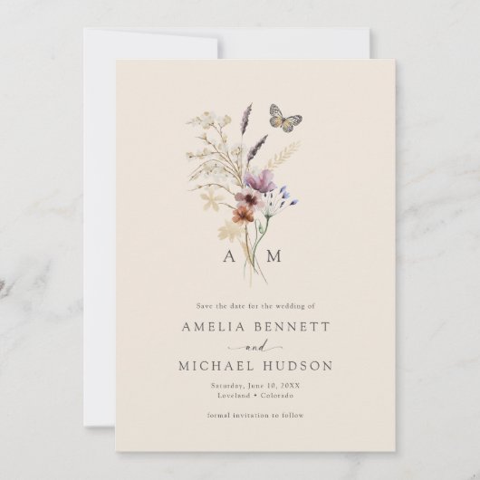Save The Date Monogramme Boho simple (Devant)