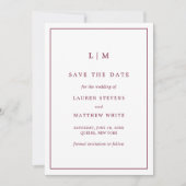 Save The Date Monogramme bordeaux simple Mariage élégant (Devant)