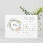 Save The Date Monogramme Calendrier Gold Heart Floral Mariage (Debout devant)