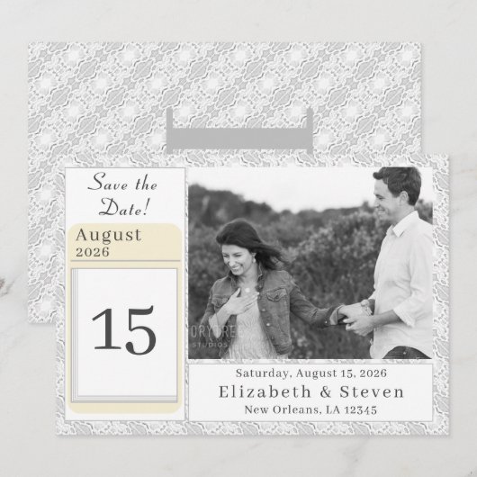 Save The Date Monogramme catholique de dentelle blanche (Devant / Derrière)