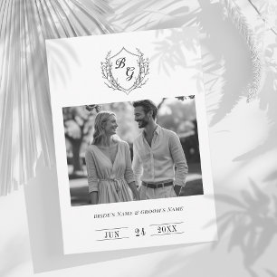 Save The Date Monogramme classique blason vintage noir et blanc