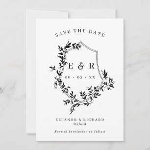Save The Date Monogramme classique Crest Mariage noir et blanc