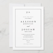 Save The Date Monogramme classique Mariage noir et blanc (Devant)