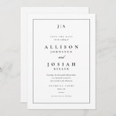 Save The Date Monogramme classique Mariage noir et blanc (Devant / Derrière)