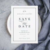 Save The Date Monogramme classique non photo Mariage bleu marine