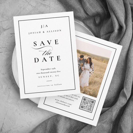 Save The Date Monogramme classique QR Code Mariage photo