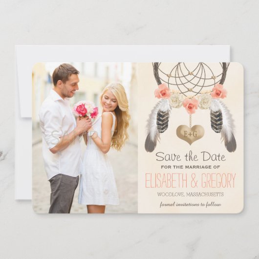 SAVE THE DATE MONOGRAMME CORAL MINT DREAMCATCHER ENREGISTRER LA  (Devant)