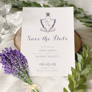 Save The Date Monogramme Crest Lavender Mariage élégant