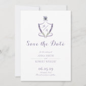 Save The Date Monogramme Crest Lavender Mariage élégant (Devant)