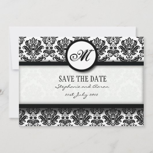 Save The Date Monogramme Damas noir et blanc Enregistrer la cart (Devant)