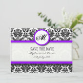 Save The Date Monogramme Damas noir et violet Enregistrer la dat (Debout devant)