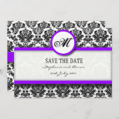 Save The Date Monogramme Damas noir et violet Enregistrer la dat (Devant / Derrière)