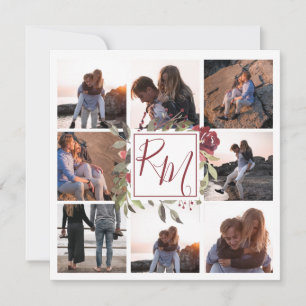 Save The Date Monogramme de bloc floral Bourgogne Floral Multi P