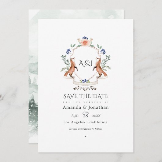 Save The Date Monogramme de bois Laurel Crest Mariage Photo (Devant / Derrière)
