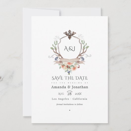 Save The Date Monogramme de bois Laurel Crest Mariage Photo (Devant)
