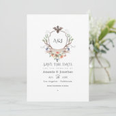 Save The Date Monogramme de bois Laurel Crest Mariage Photo (Debout devant)