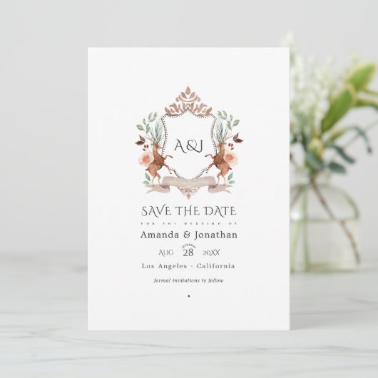 Save The Date Monogramme de bois Laurel Crest Mariage Photo (Debout devant)