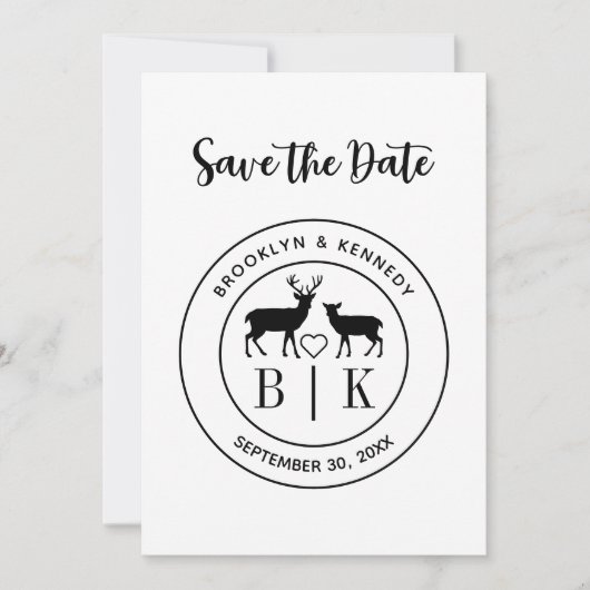 Save The Date Monogramme de cerf rustique couple de mariage nom  (Devant)