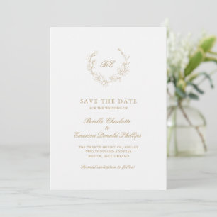 Save The Date Monogramme de couronne d'or Code QR Mariage élégan