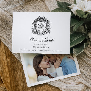 Save The Date Monogramme de crête vintage - Photo Mariage